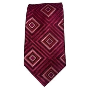Ted Baker London 100% Silk Tie Hot Pink Burgundy Diamond Mosaic Pattern Made USA